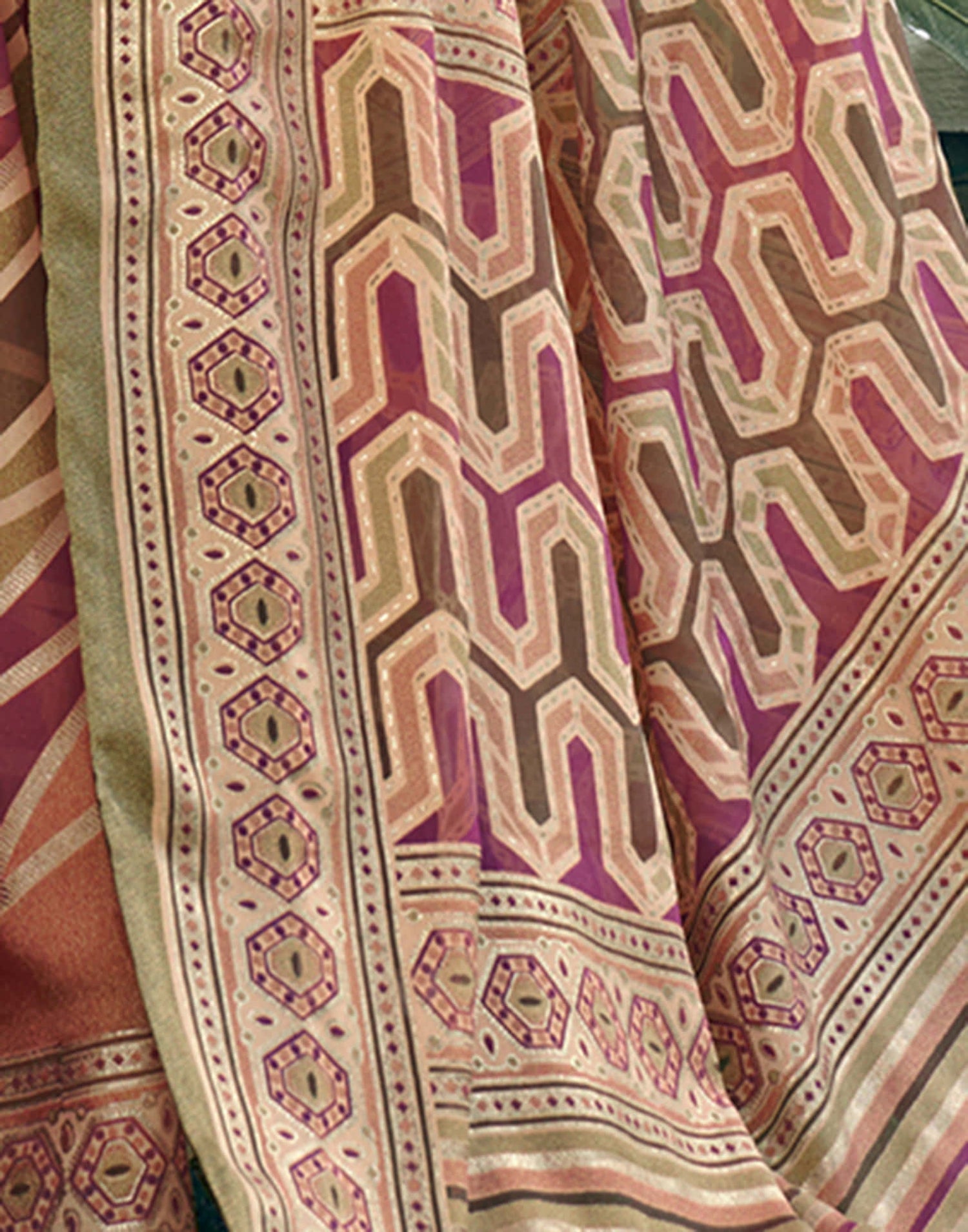 Olive Green Georgette Laheriya Printed Saree