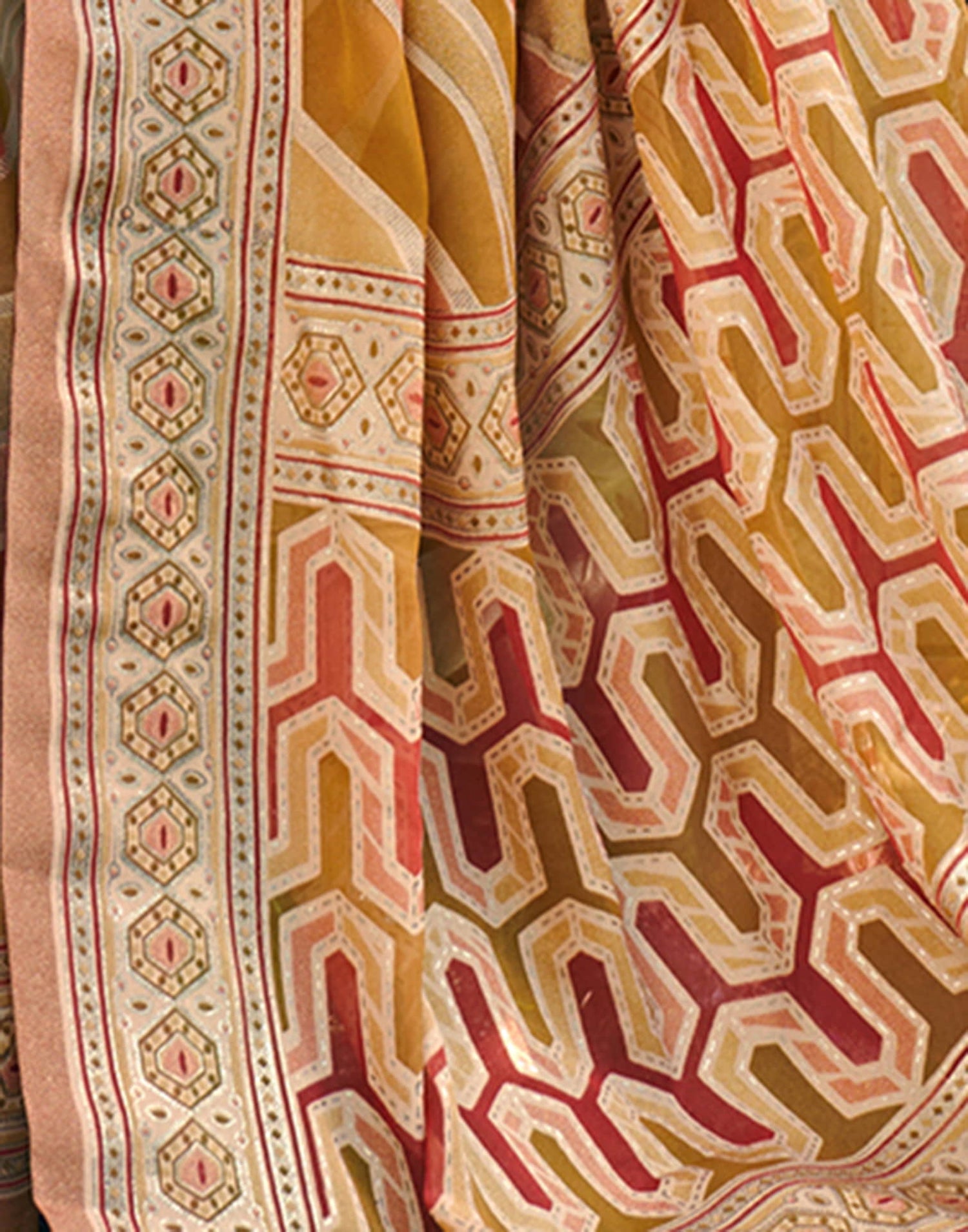 Brown Georgette Laheriya Printed Saree