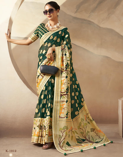 Dark Green Georgette Weaving Saree