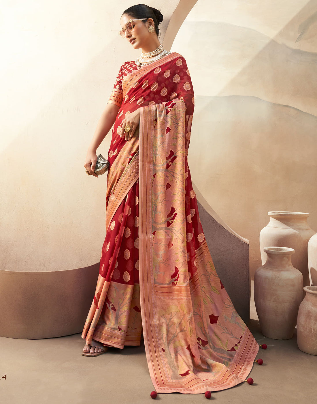 Red Georgette Weaving Saree