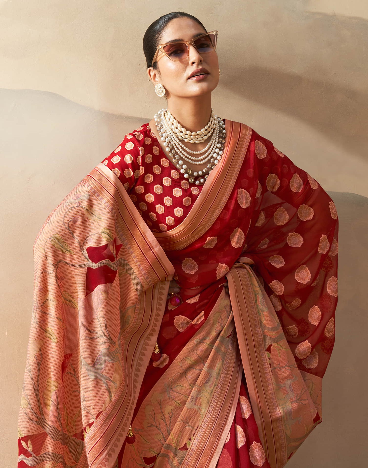 Red Georgette Weaving Saree