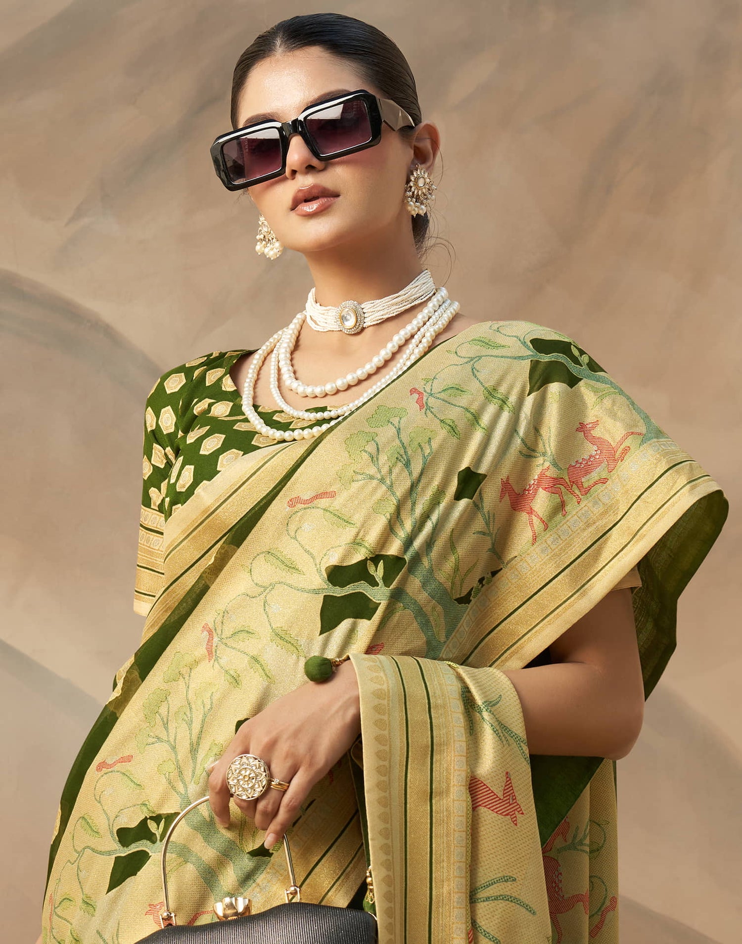 Olive Green Georgette Weaving Saree