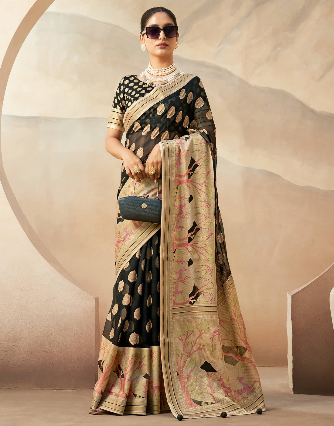 Black Georgette Weaving Saree