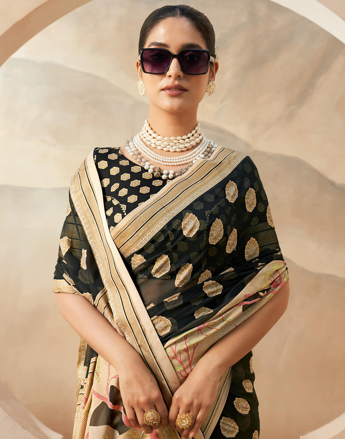 Black Georgette Weaving Saree