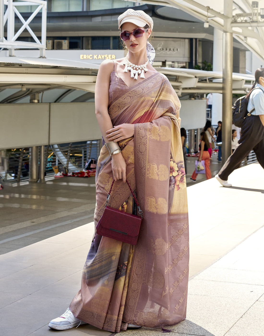 Mauve Silk Printed Weaving Saree