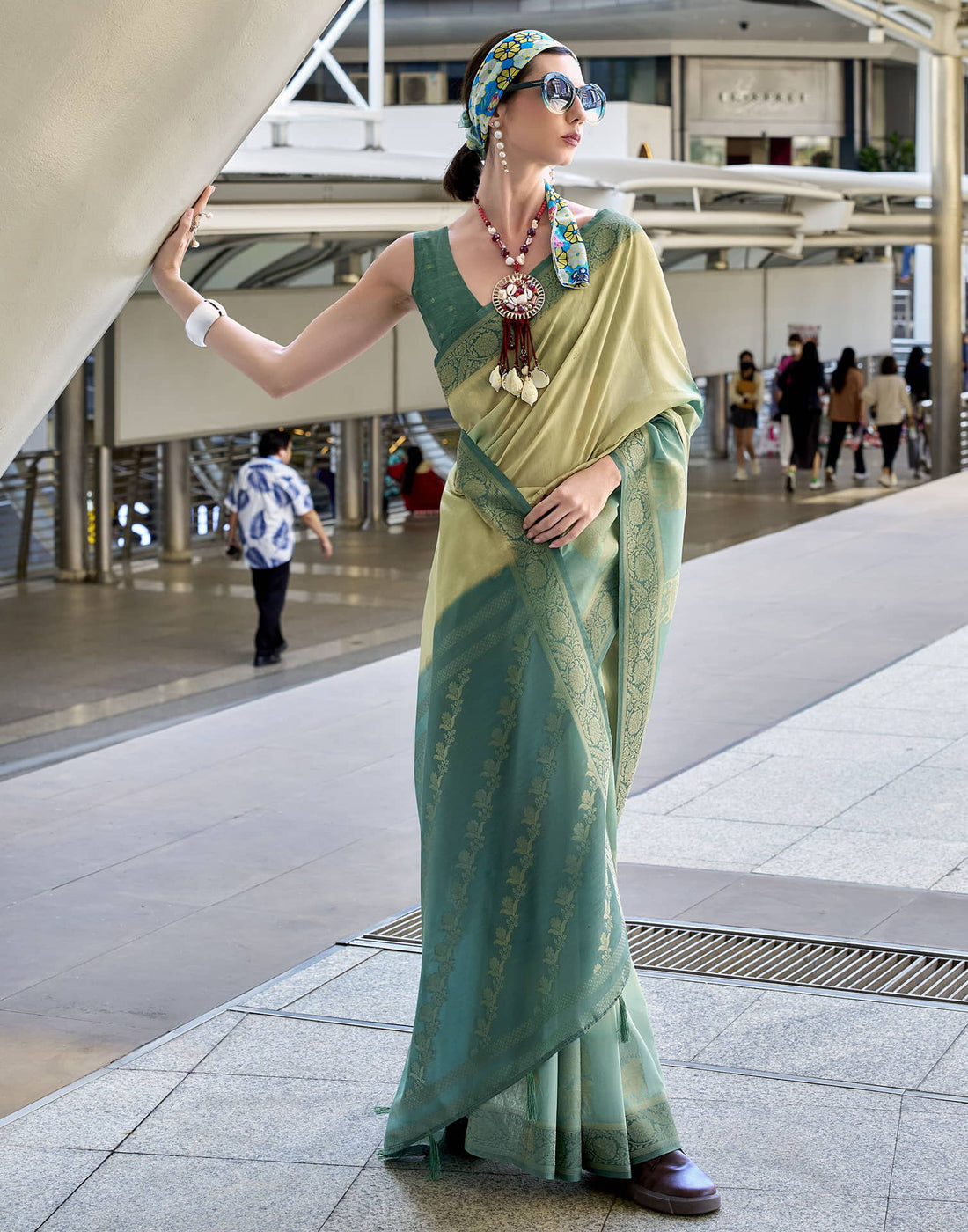Teal Blue Silk Printed Weaving Saree