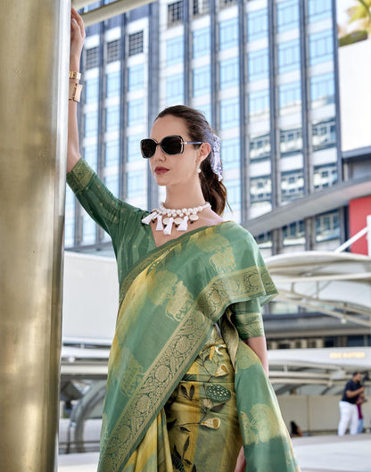 Teal Green Silk Printed Weaving Saree