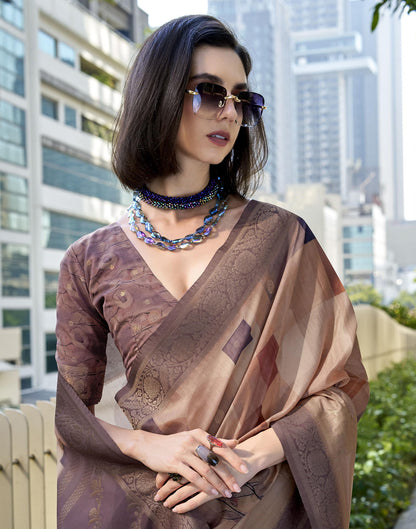Dusty Wine Silk Printed Weaving Saree