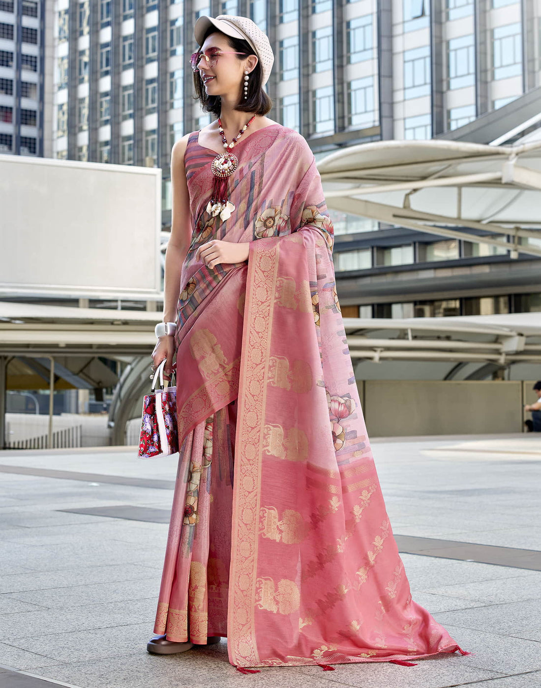 Pink Silk Printed Weaving Saree