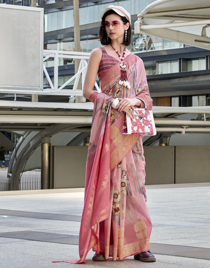 Pink Silk Printed Weaving Saree