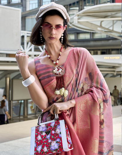 Pink Silk Printed Weaving Saree