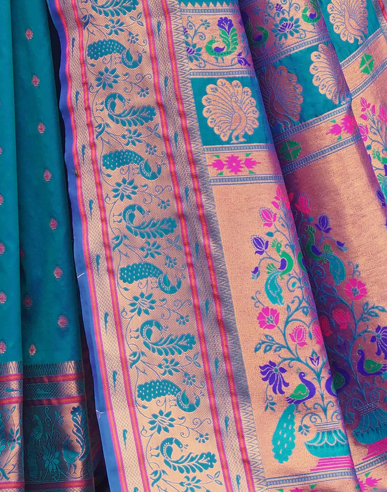 Rama Blue Silk Weaving Paithani Saree