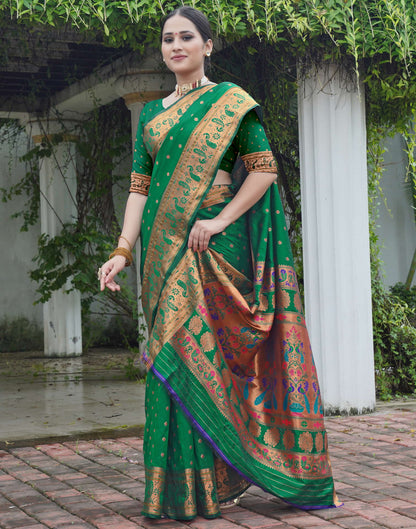 Dark Green Silk Weaving Paithani Saree