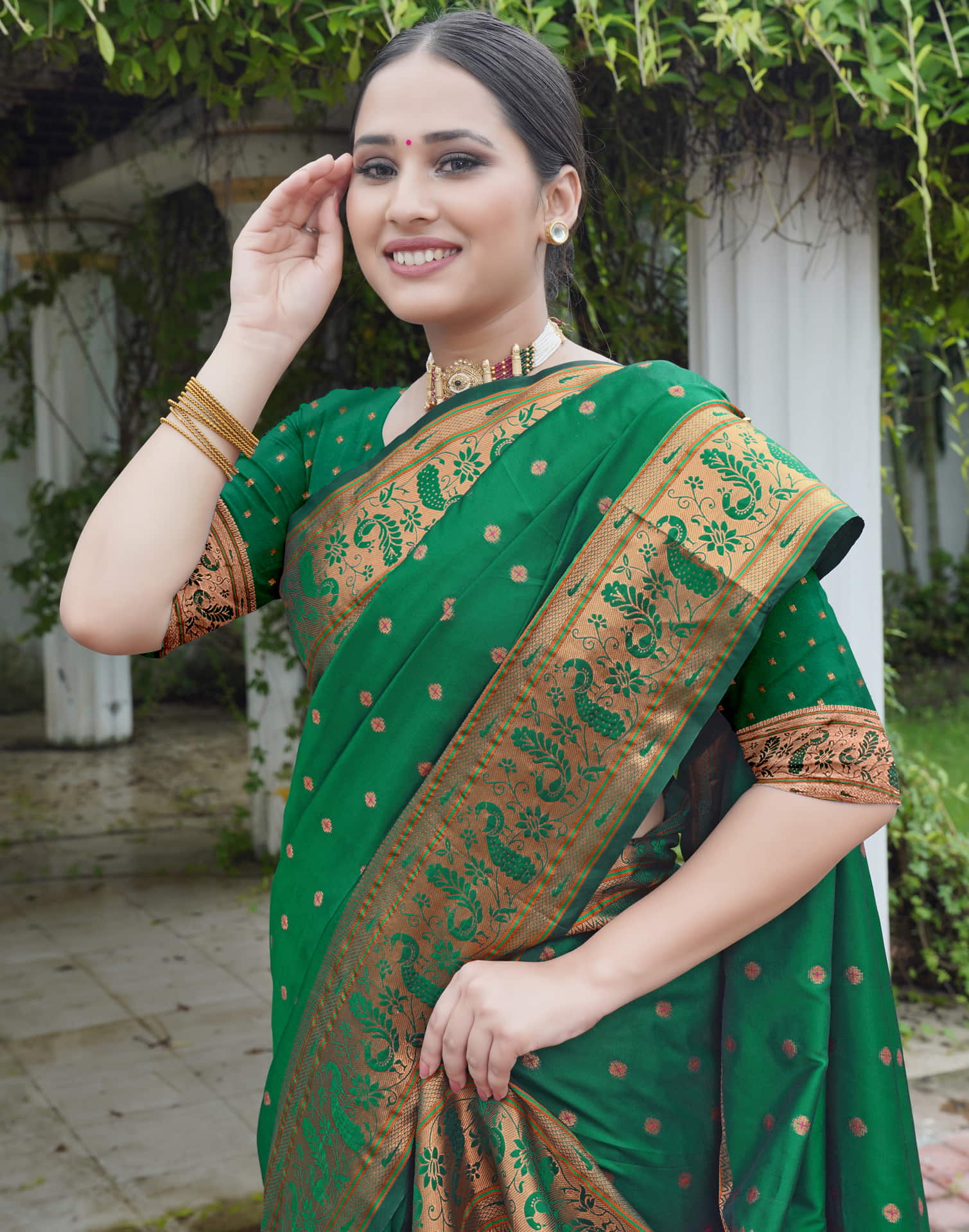 Dark Green Silk Weaving Paithani Saree