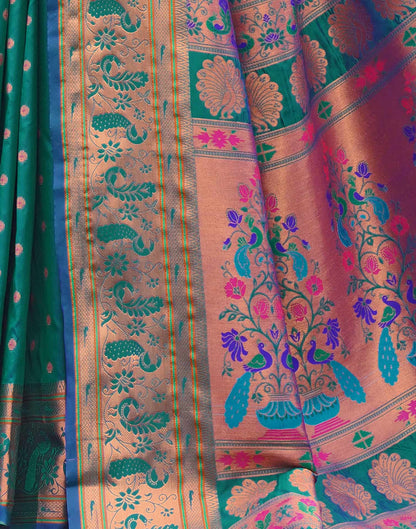 Teal Green Silk Weaving Paithani Saree