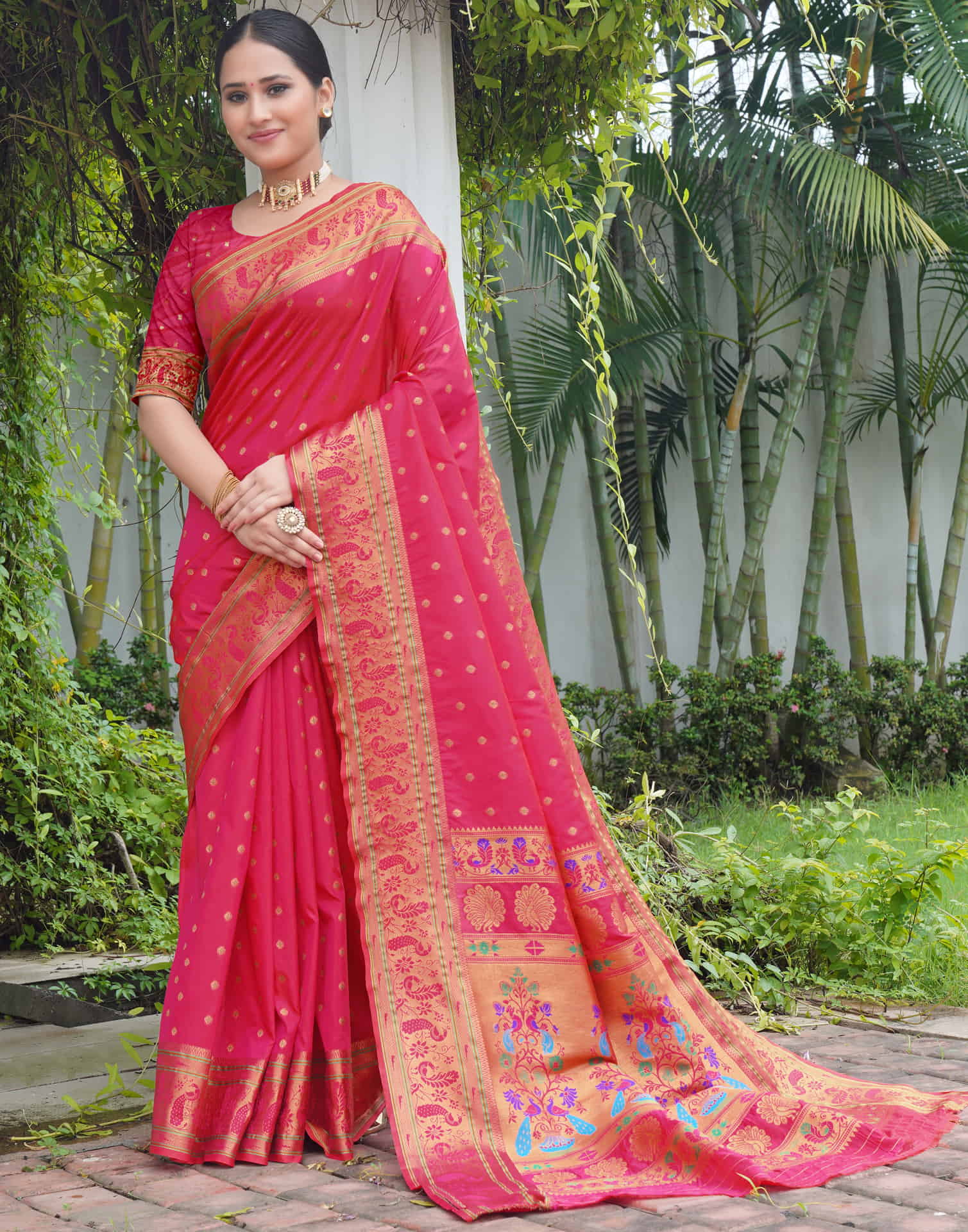 Rani Pink Silk Weaving Paithani Saree