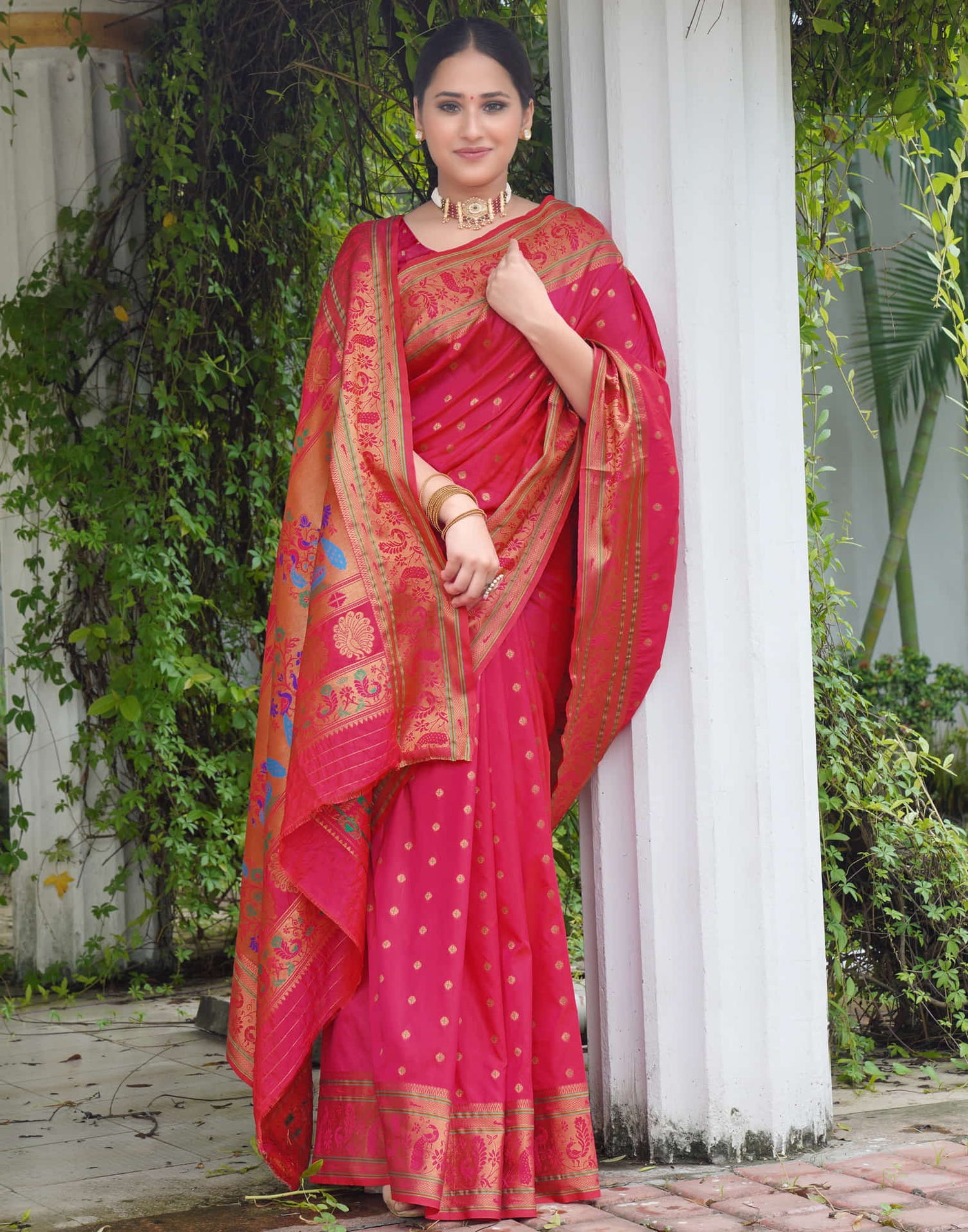 Rani Pink Silk Weaving Paithani Saree