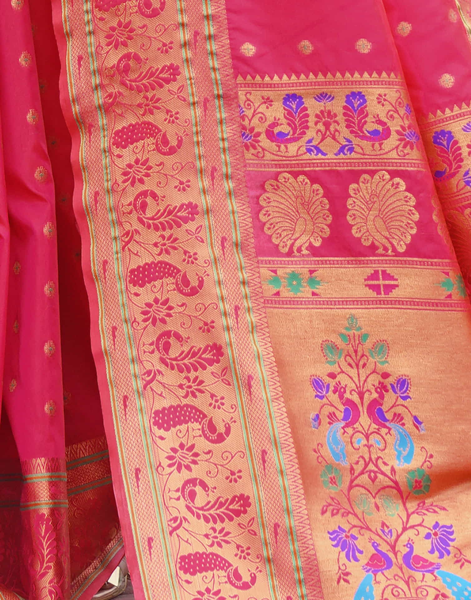 Rani Pink Silk Weaving Paithani Saree