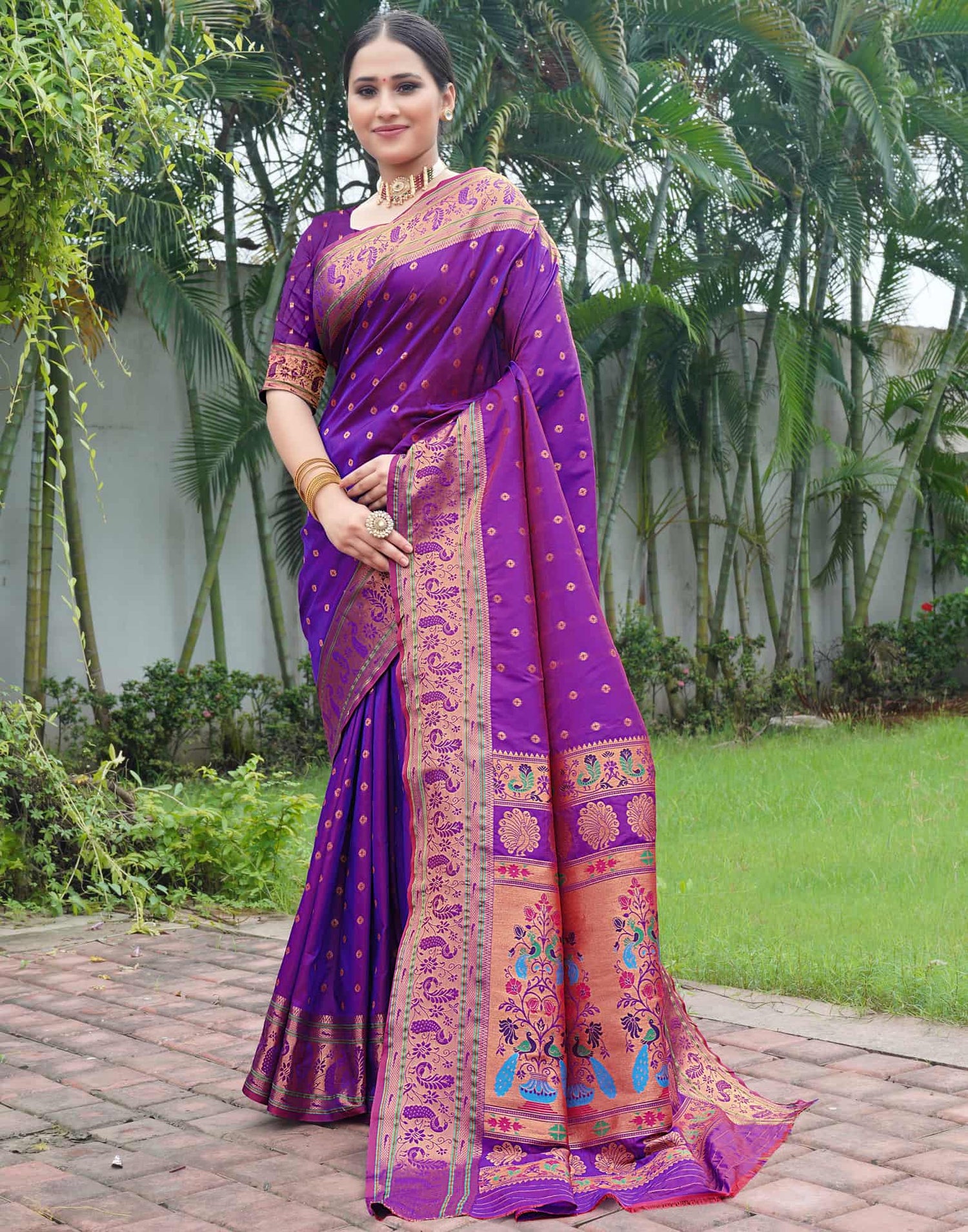 Purple Silk Weaving Paithani Saree