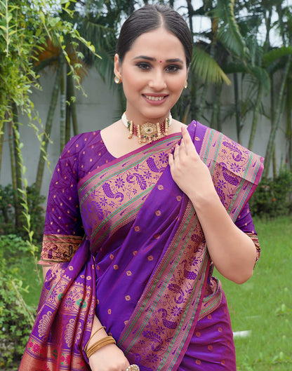 Purple Silk Weaving Paithani Saree