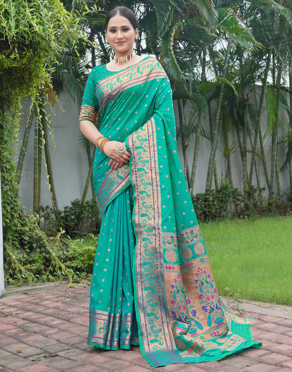 Teal Green Silk Weaving Paithani Saree