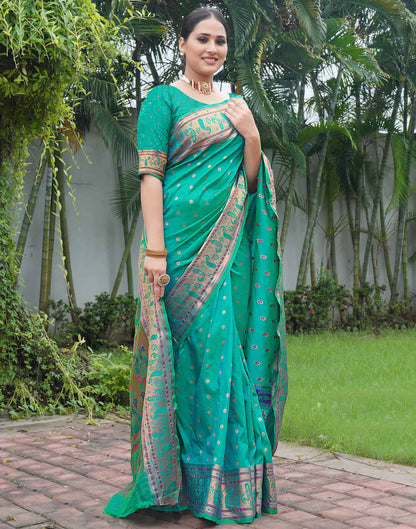 Teal Green Silk Weaving Paithani Saree