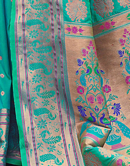 Teal Green Silk Weaving Paithani Saree