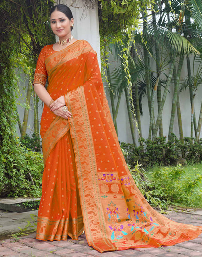 Orange Silk Weaving Paithani Saree