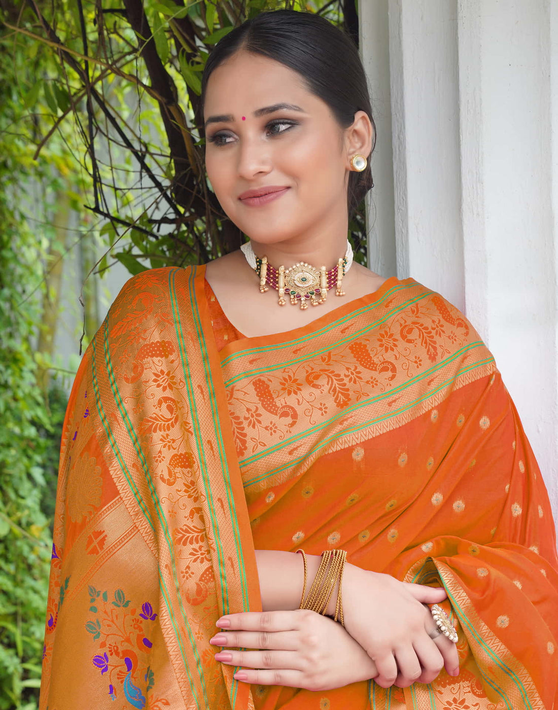 Orange Silk Weaving Paithani Saree