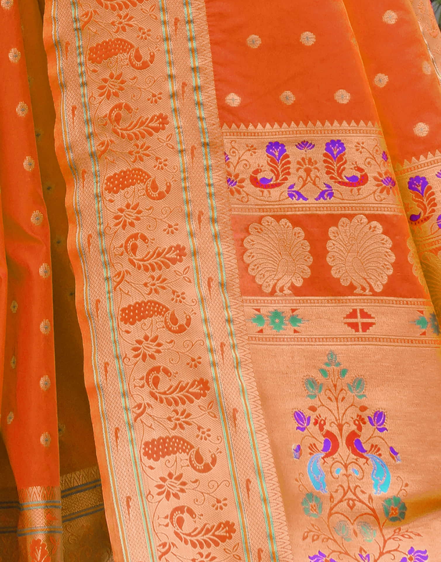 Orange Silk Weaving Paithani Saree