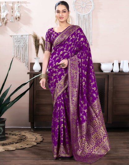 Purple Silk Blend Weaving Banarasi Saree