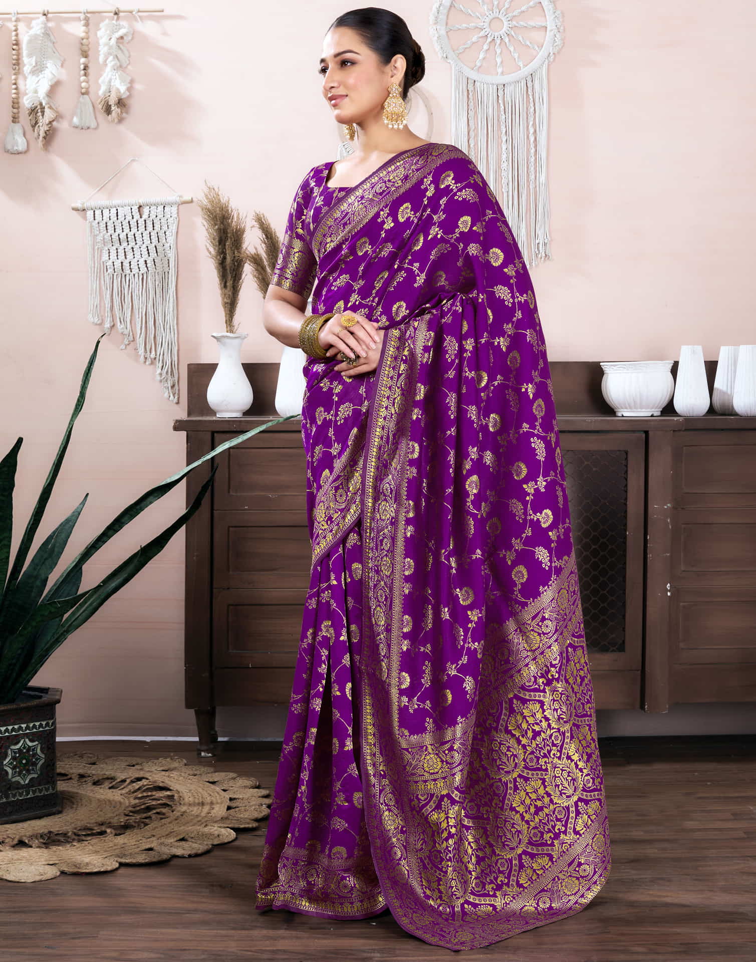 Purple Silk Blend Weaving Banarasi Saree