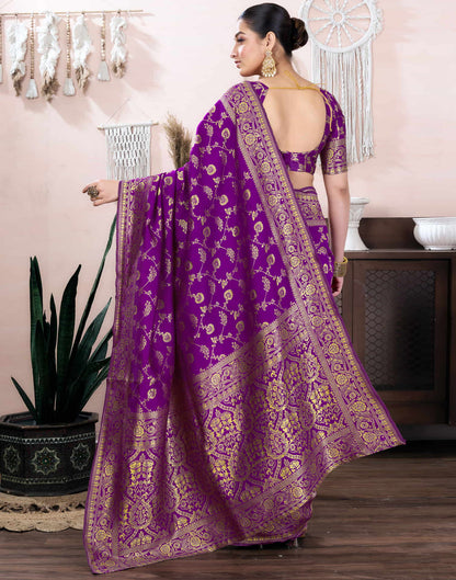 Purple Silk Blend Weaving Banarasi Saree