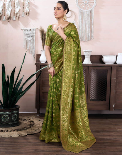 Light Olive Green Silk Blend Weaving Banarasi Saree