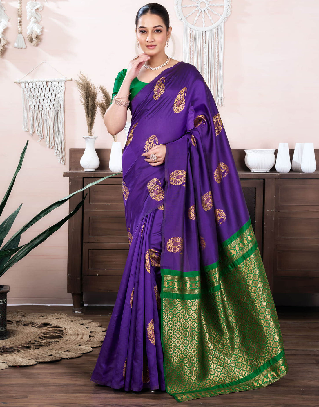 Purple Silk Blend Weaving Saree