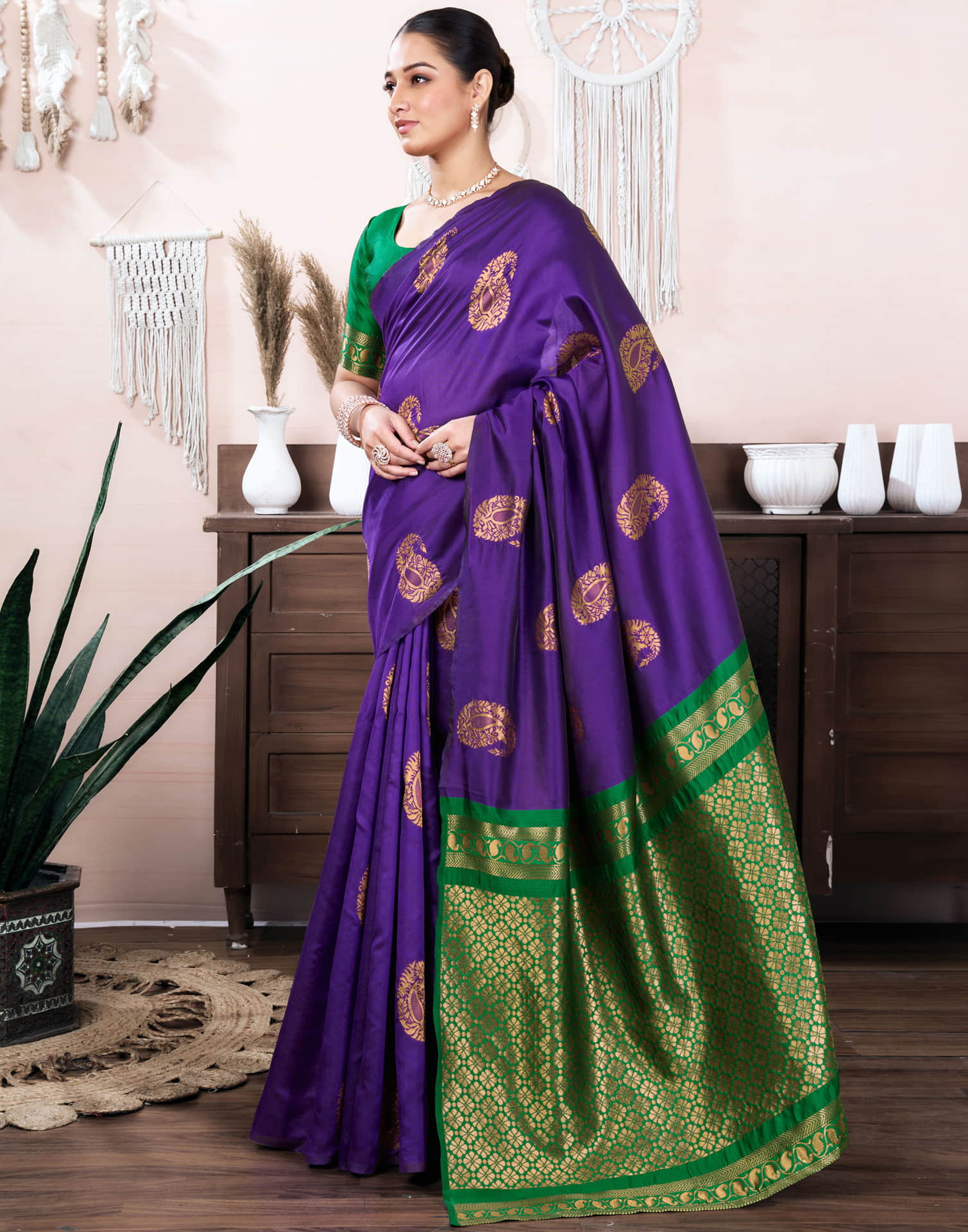 Purple Silk Blend Weaving Saree