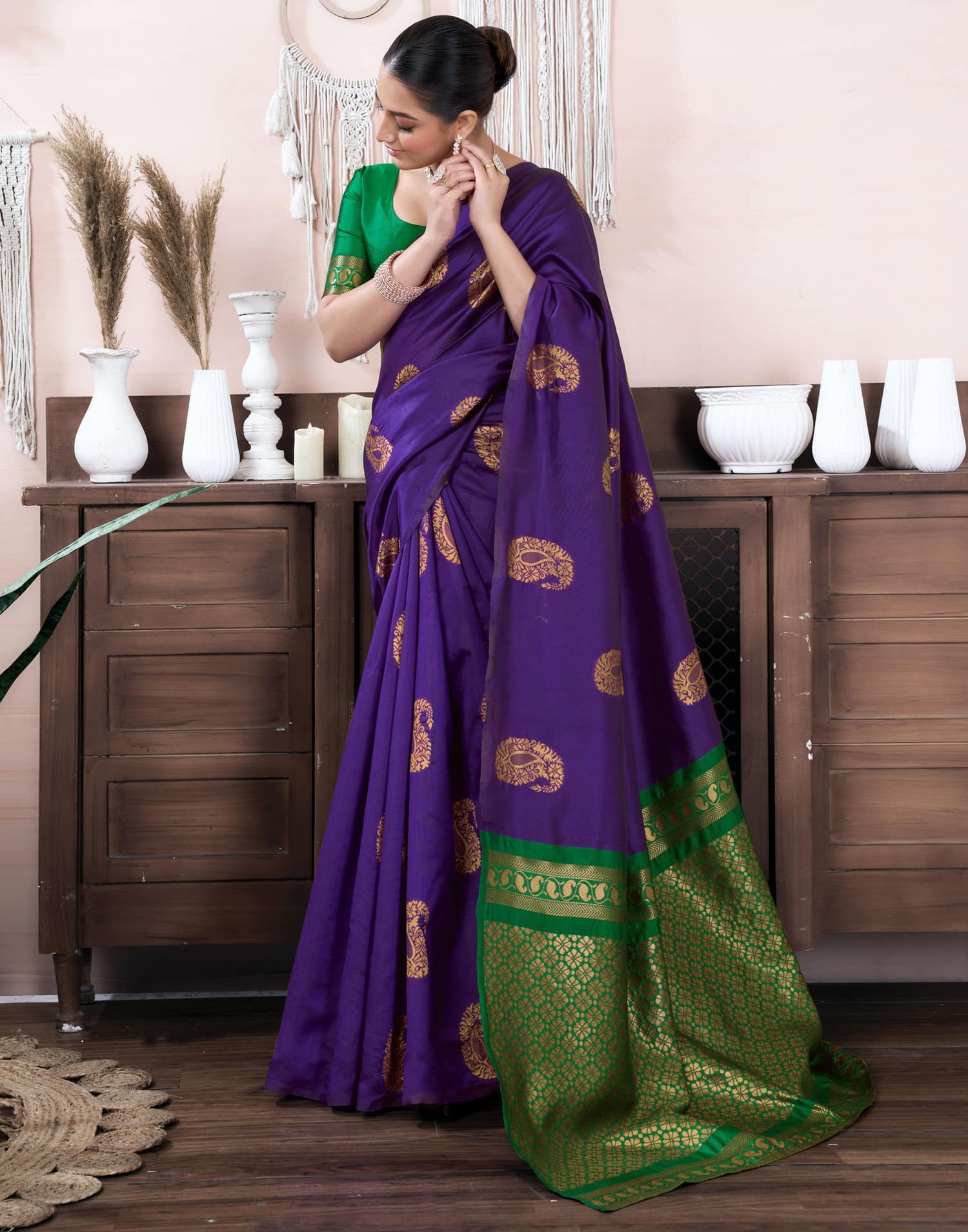 Purple Silk Blend Weaving Saree