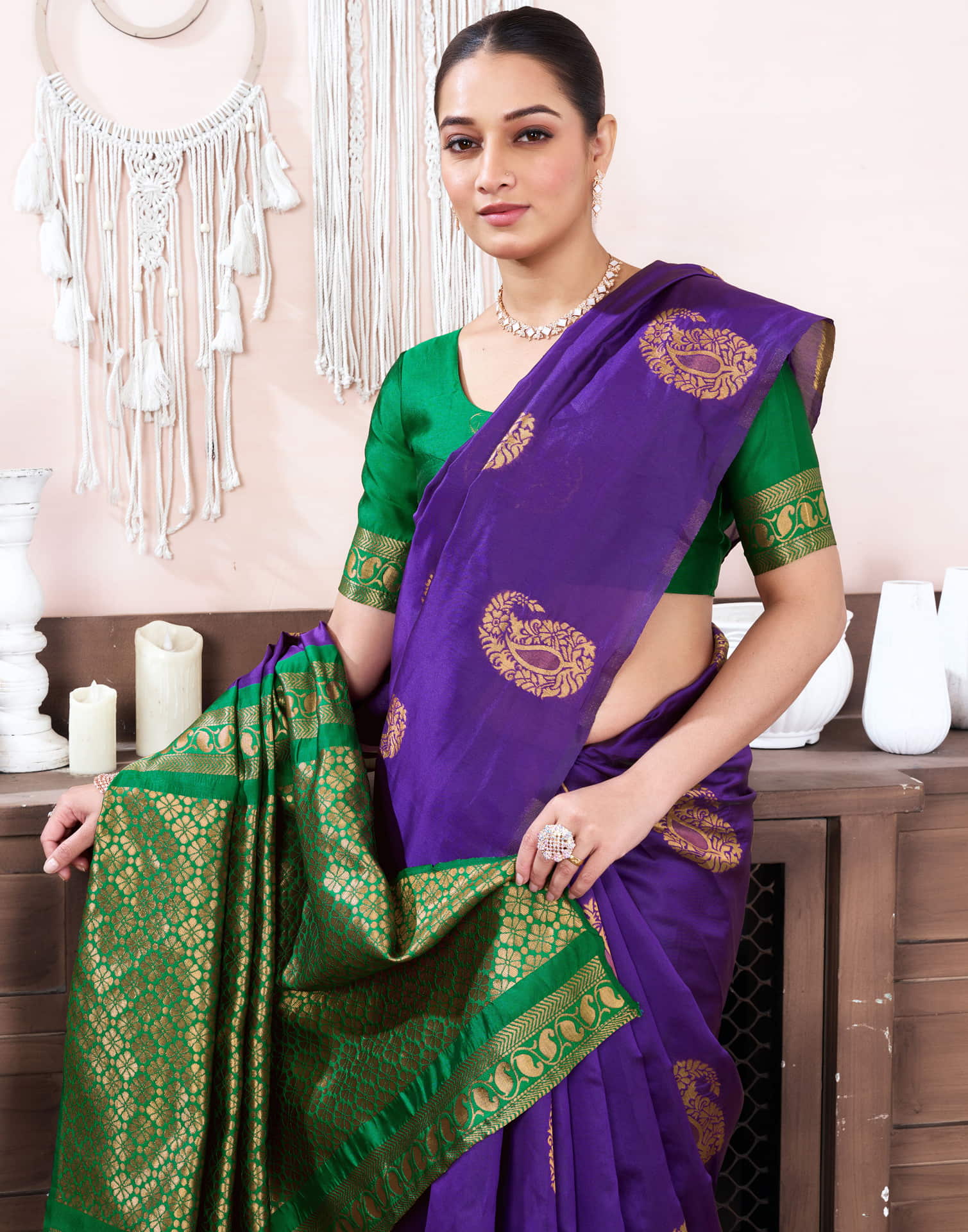 Purple Silk Blend Weaving Saree