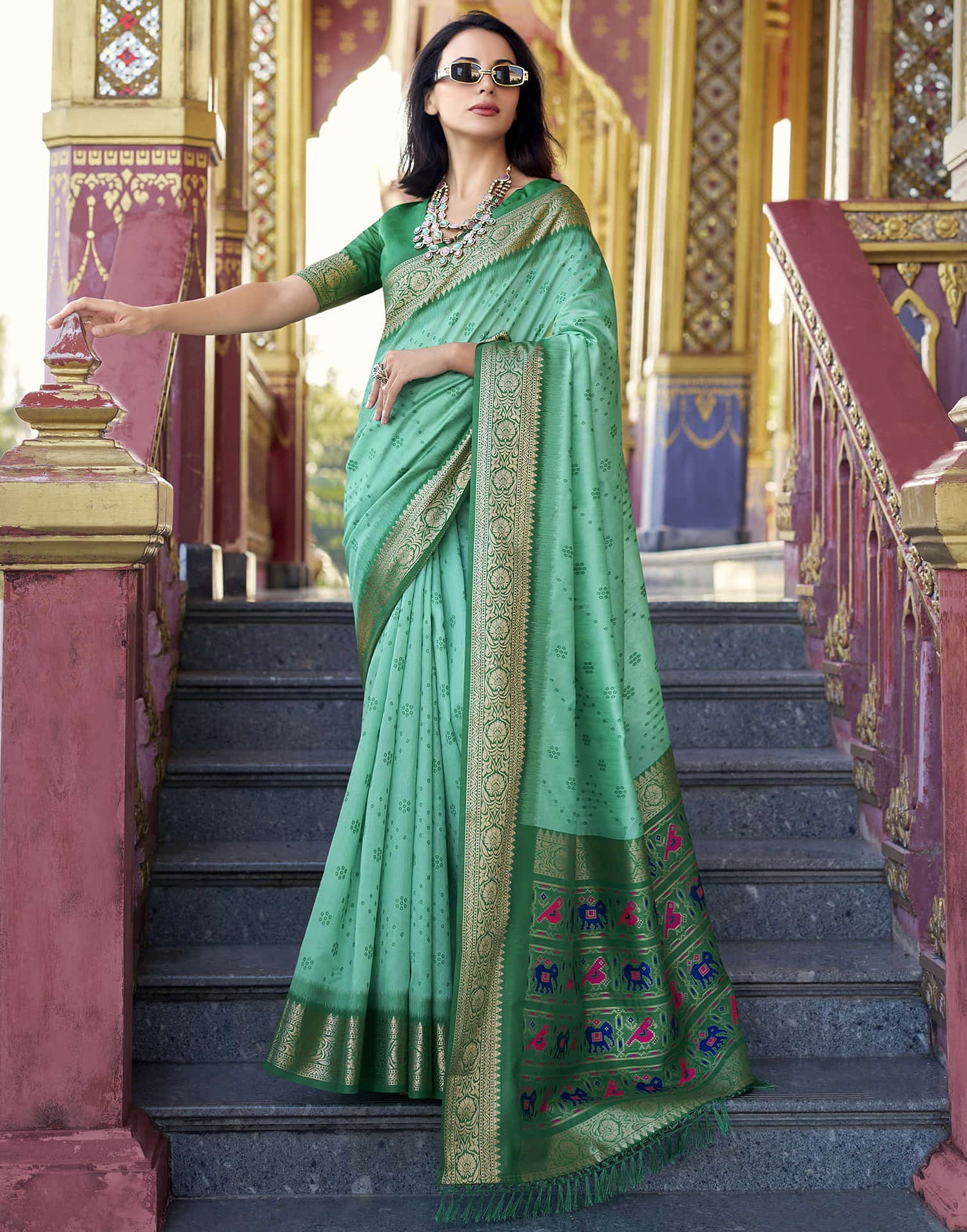 Turquoise Silk Woven Patola Saree