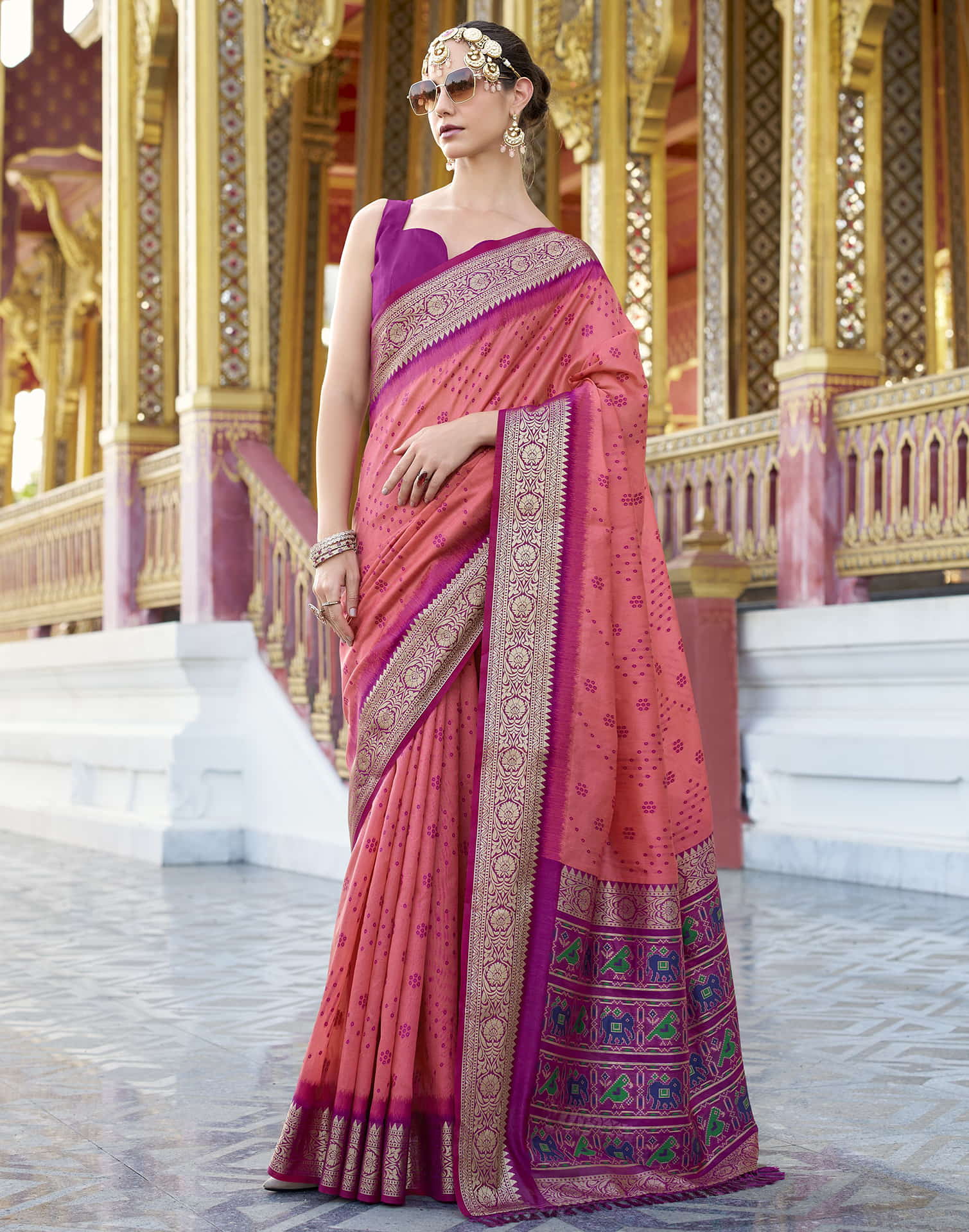 Rose Pink Silk Woven Patola Saree