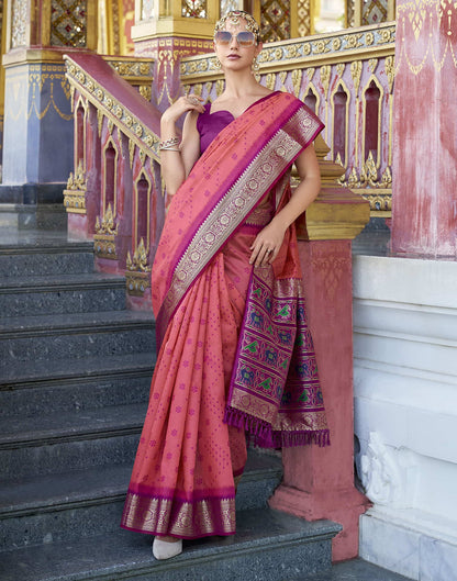 Rose Pink Silk Woven Patola Saree