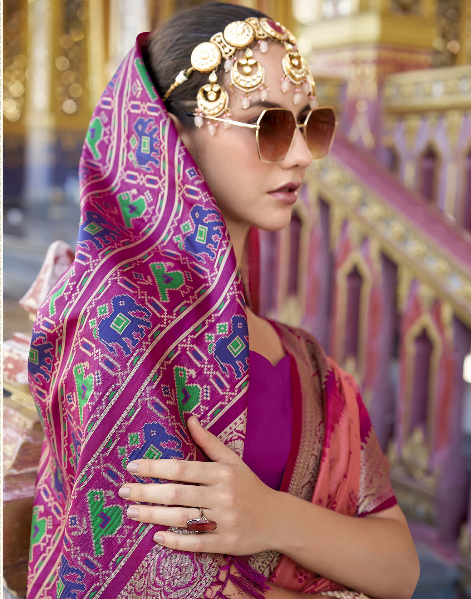 Rose Pink Silk Woven Patola Saree