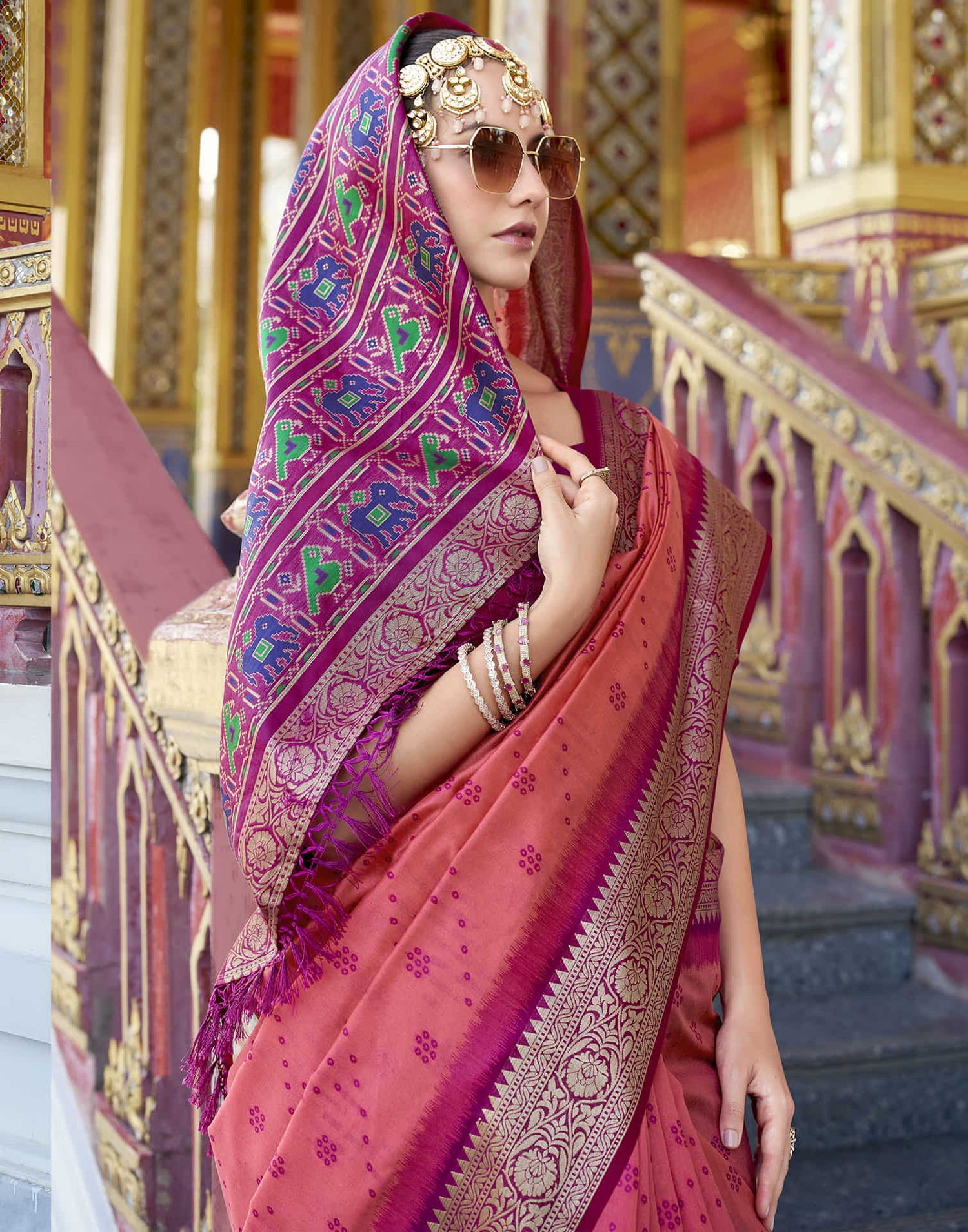 Rose Pink Silk Woven Patola Saree