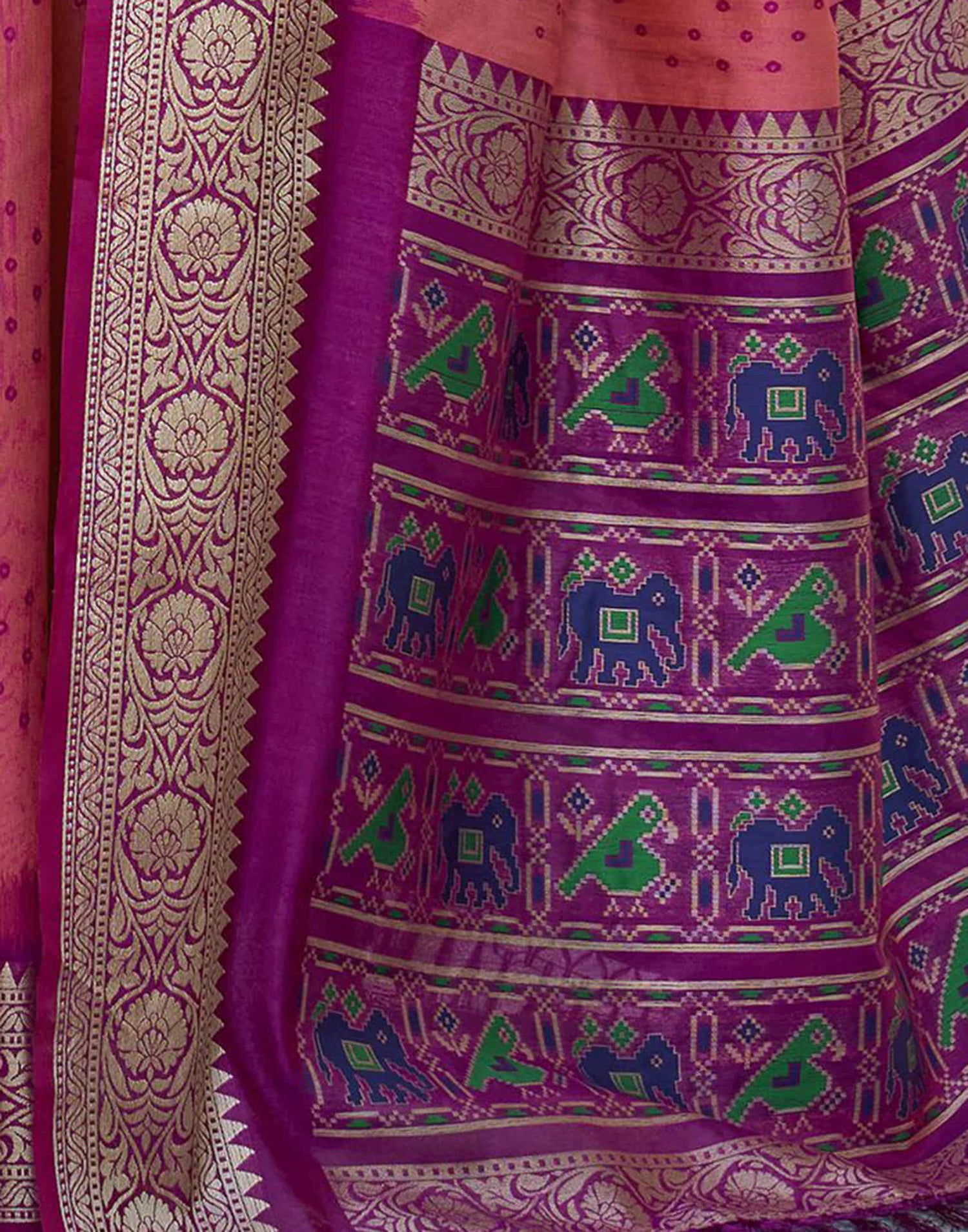 Rose Pink Silk Woven Patola Saree