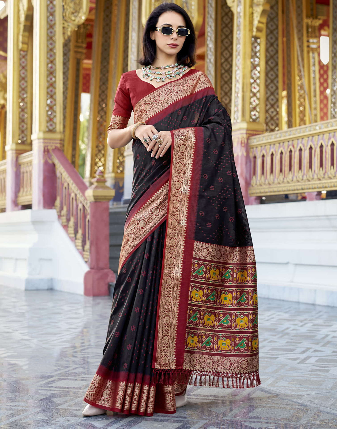 Black Silk Woven Patola Saree