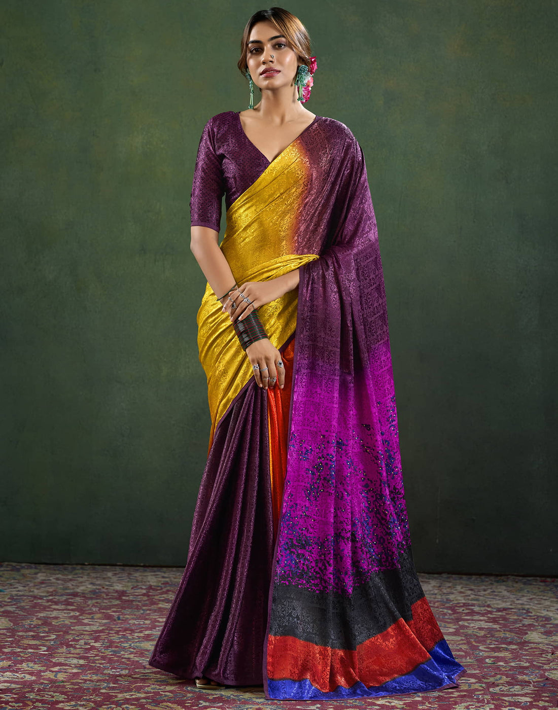 Wine Silk Woven Saree