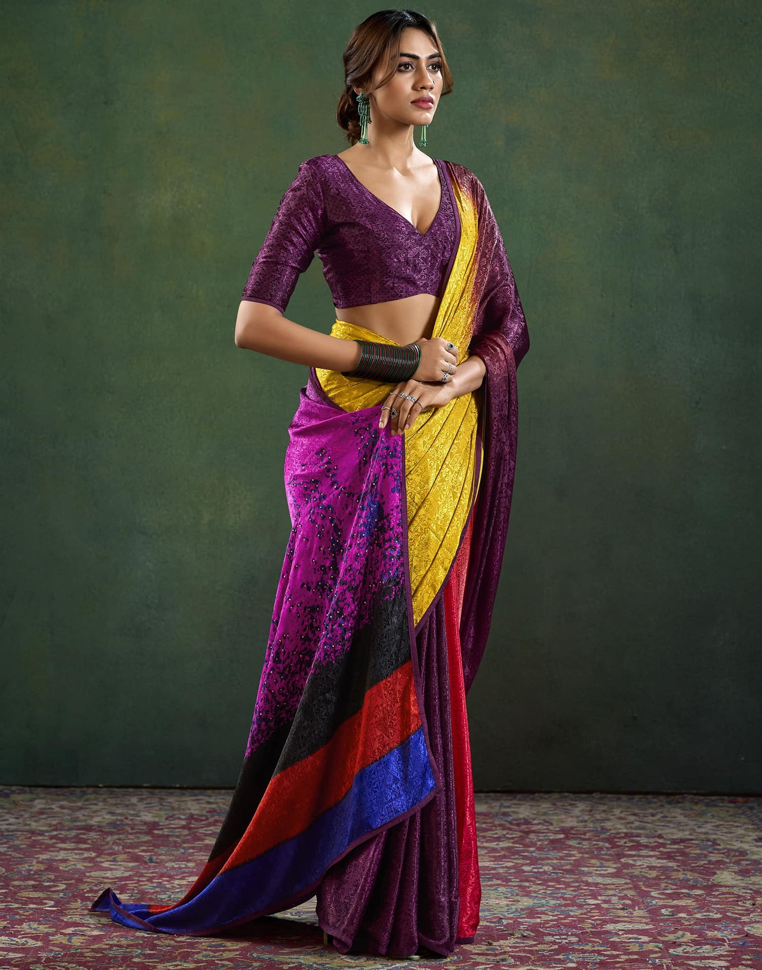 Wine Silk Woven Saree