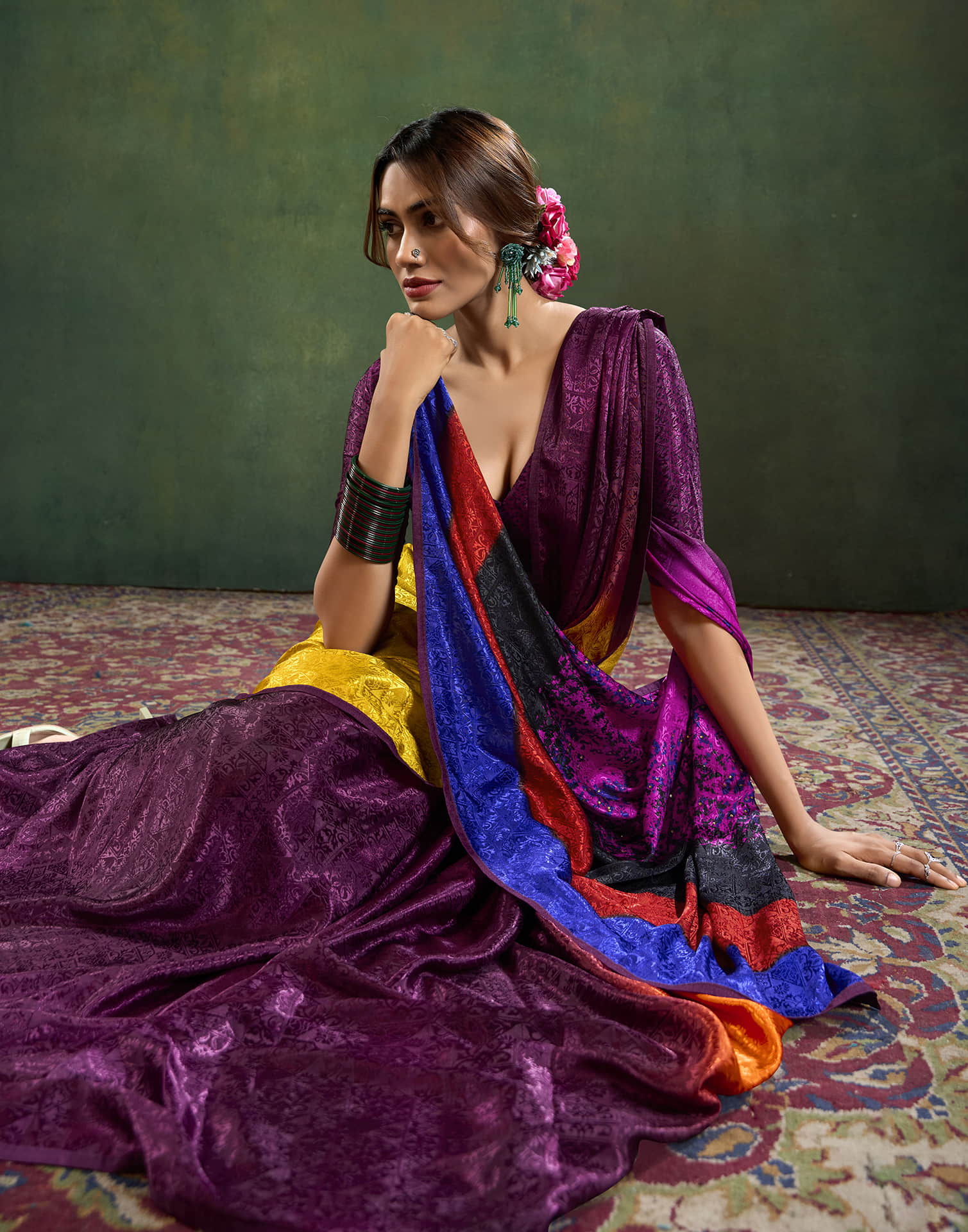 Wine Silk Woven Saree