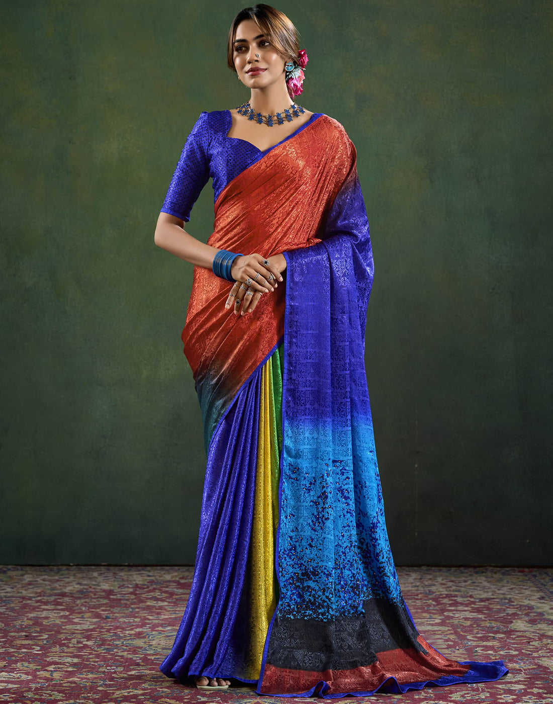 Dark Blue Silk Woven Saree