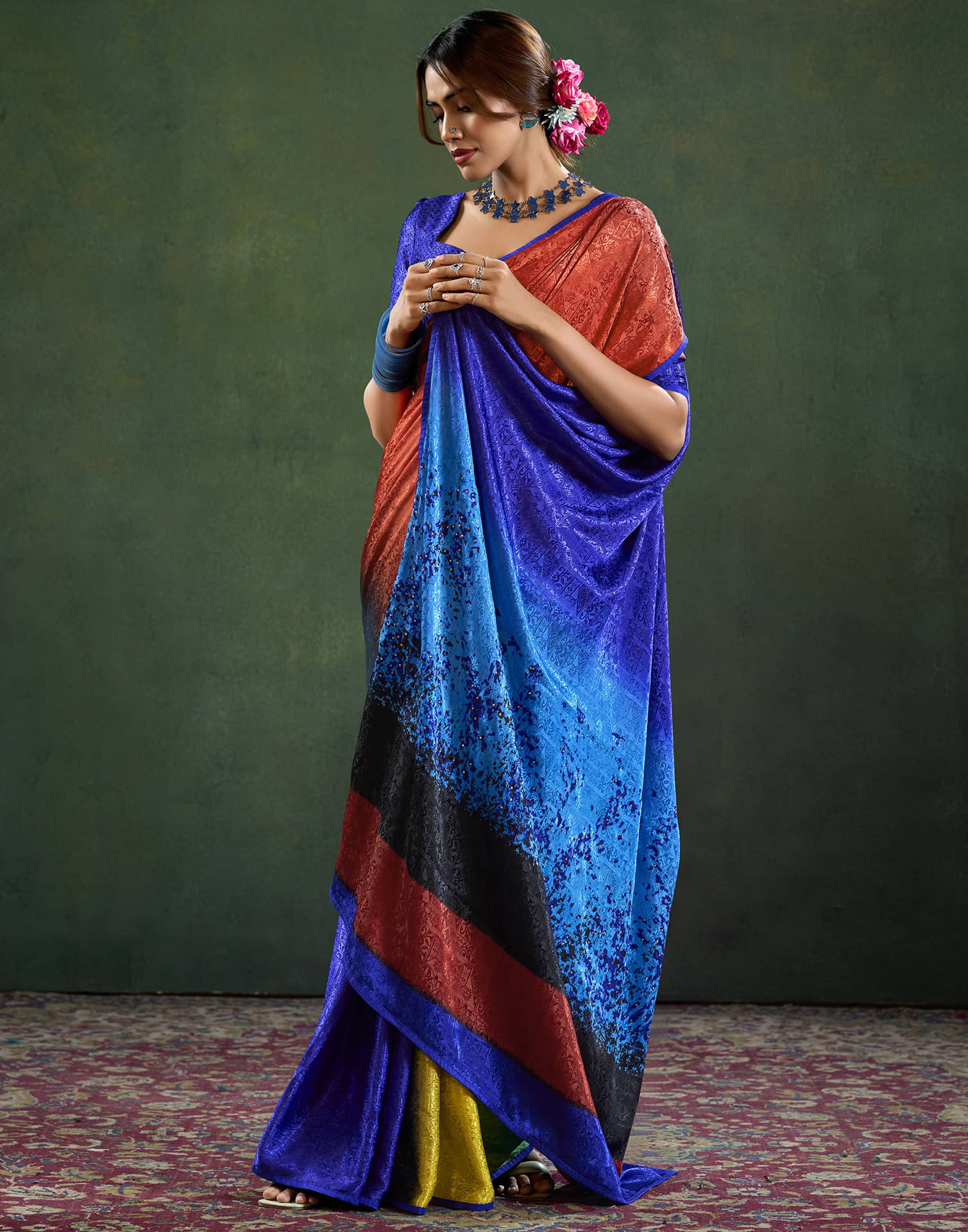 Dark Blue Silk Woven Saree